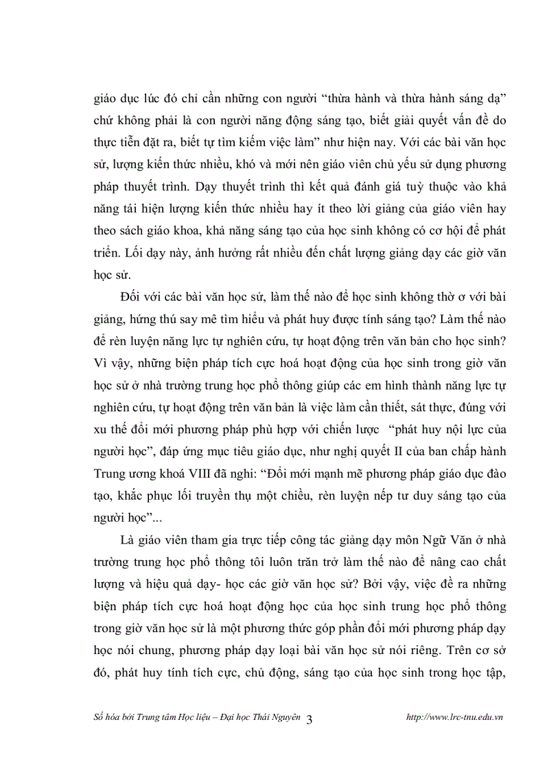 image for page Những biện pháp tích cực hoá hoạt động của học sinh trung học phổ thông trong giờ văn học sử