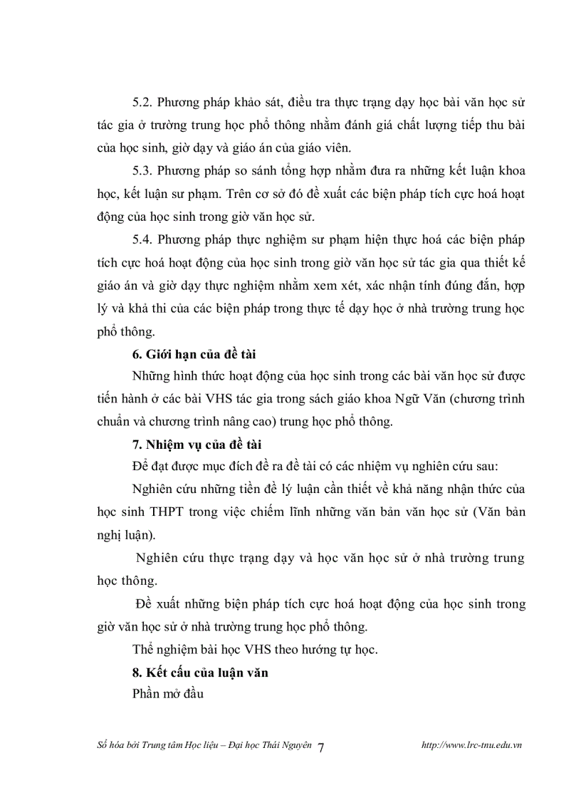 image for page Những biện pháp tích cực hoá hoạt động của học sinh trung học phổ thông trong giờ văn học sử