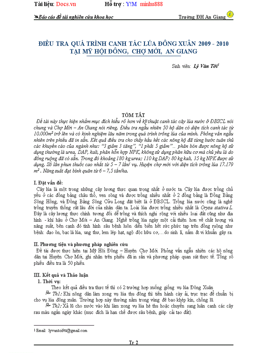 image for page Điều tra quá trình canh tác lúa đông xuân 2009 2010 tại Mỹ hội đông chợ Mới An Giang