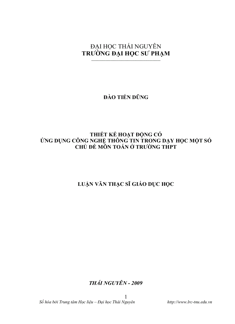 image for page Thiết kế hoạt động có ứng dụng công nghệ thông tin trong dạy học một số chủ đề môn toán ở trường thpt