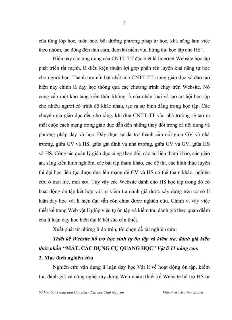 image for page Thiết kế website hỗ trợ học sinh tự ôn tập và kiểm tra đánh giá kiến thức phần mắt Các dụng cụ quang học vật lí 11 nâng cao