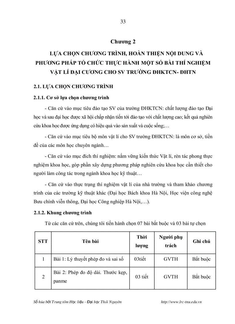 image for page Nghiên cứu lựa chọn chương trình hoàn thiện nội dung và phương pháp tổ chức thực hành một số bài thí nghiệm vật lí đại cương nhằm nâng cao chất lượng