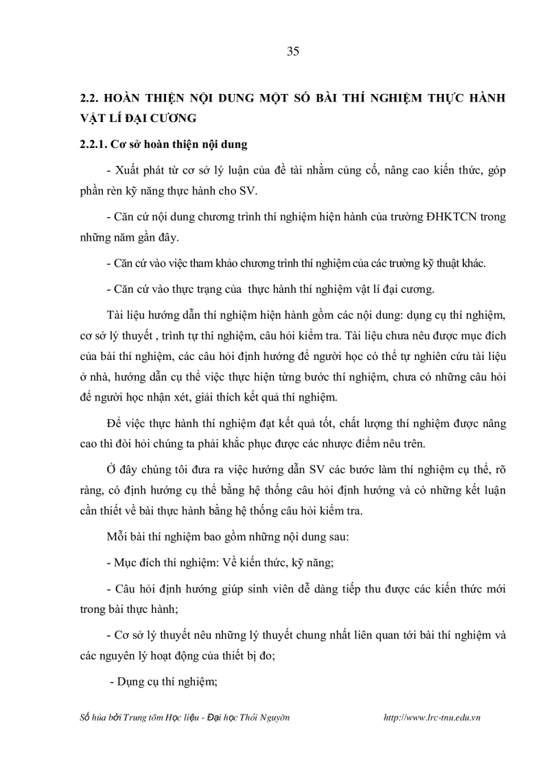 image for page Nghiên cứu lựa chọn chương trình hoàn thiện nội dung và phương pháp tổ chức thực hành một số bài thí nghiệm vật lí đại cương nhằm nâng cao chất lượng