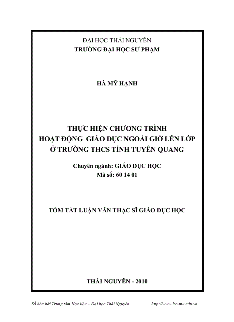 image for page Thực hiện chương trình hoạt động giáo dục ngoài giờ lên lớp ở trường thcs tỉnh tuyên quang