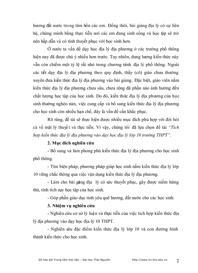 image for page Tích hợp kiến thức địa lý địa phương vào dạy học địa lý lớp 10 trường THPT