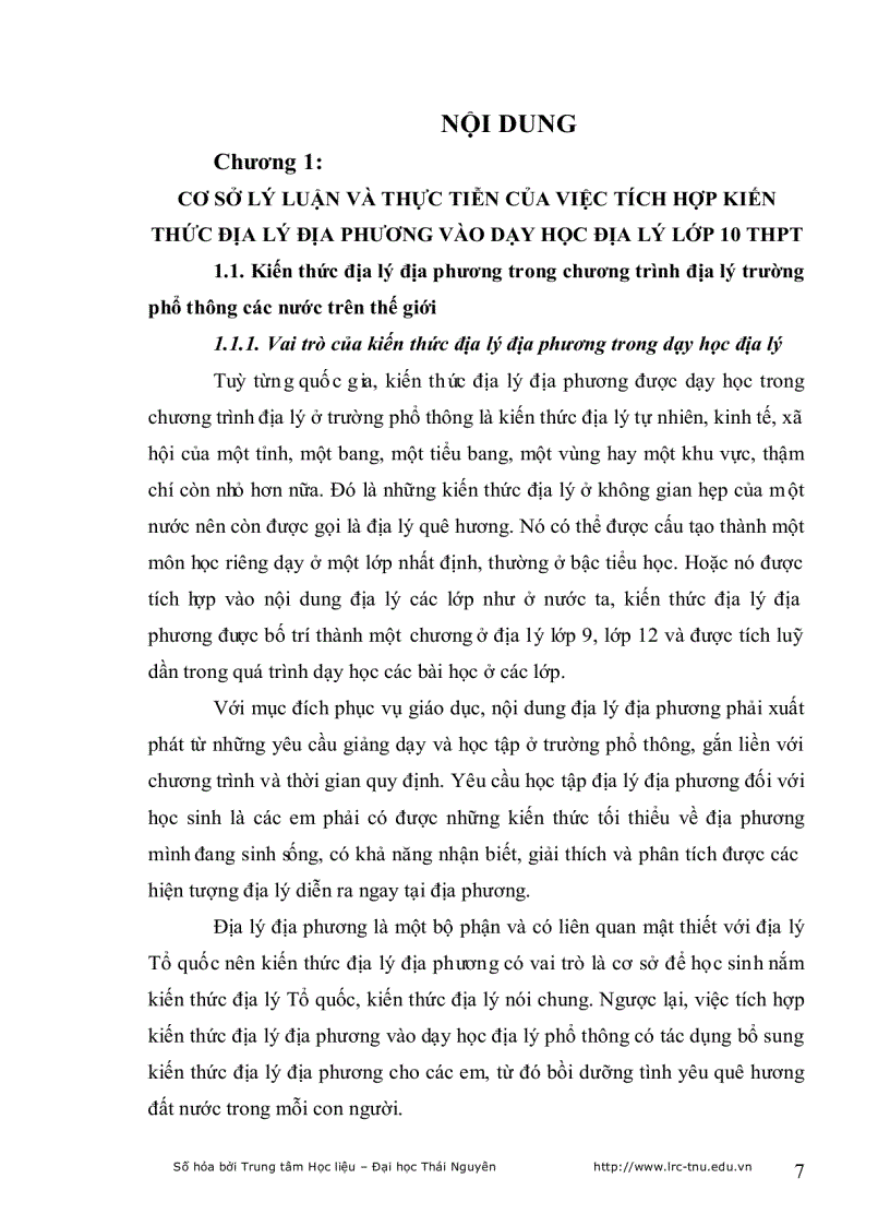 image for page Tích hợp kiến thức địa lý địa phương vào dạy học địa lý lớp 10 trường THPT