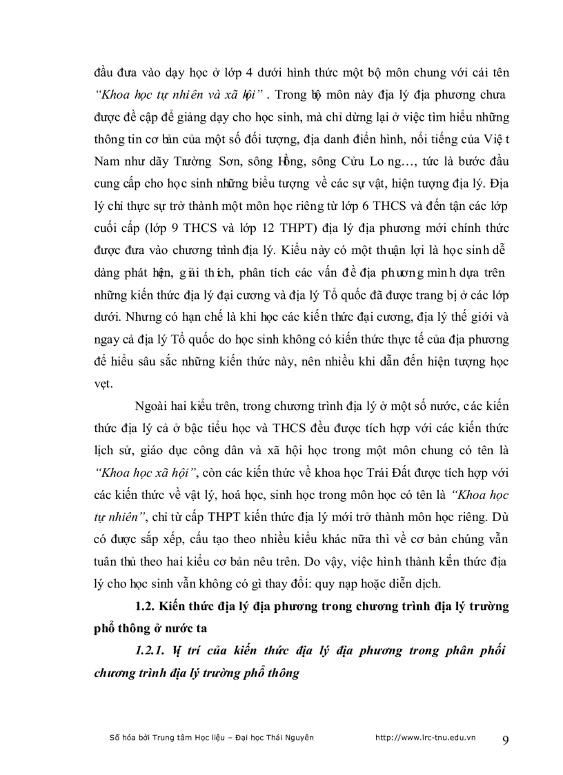 image for page Tích hợp kiến thức địa lý địa phương vào dạy học địa lý lớp 10 trường THPT