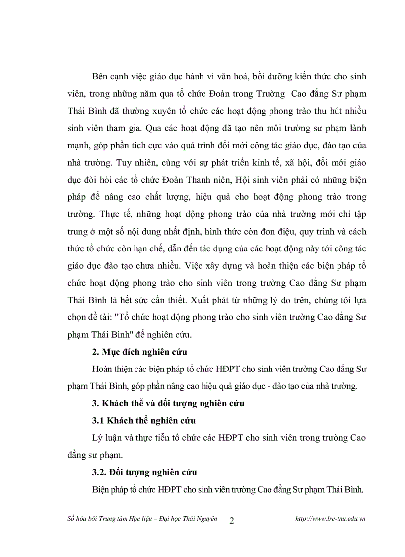 image for page Tổ chức hoạt động phong trào cho sinh viên trường cao đẳng sư phạm thái bình