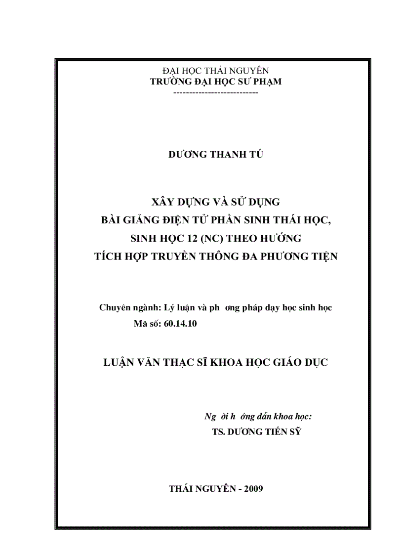 Xây dựng và sử dụng bài giảng điện tử phần sinh thái học sinh học 12 nc theo hướng tích hợp truyền thông đa phương tiện