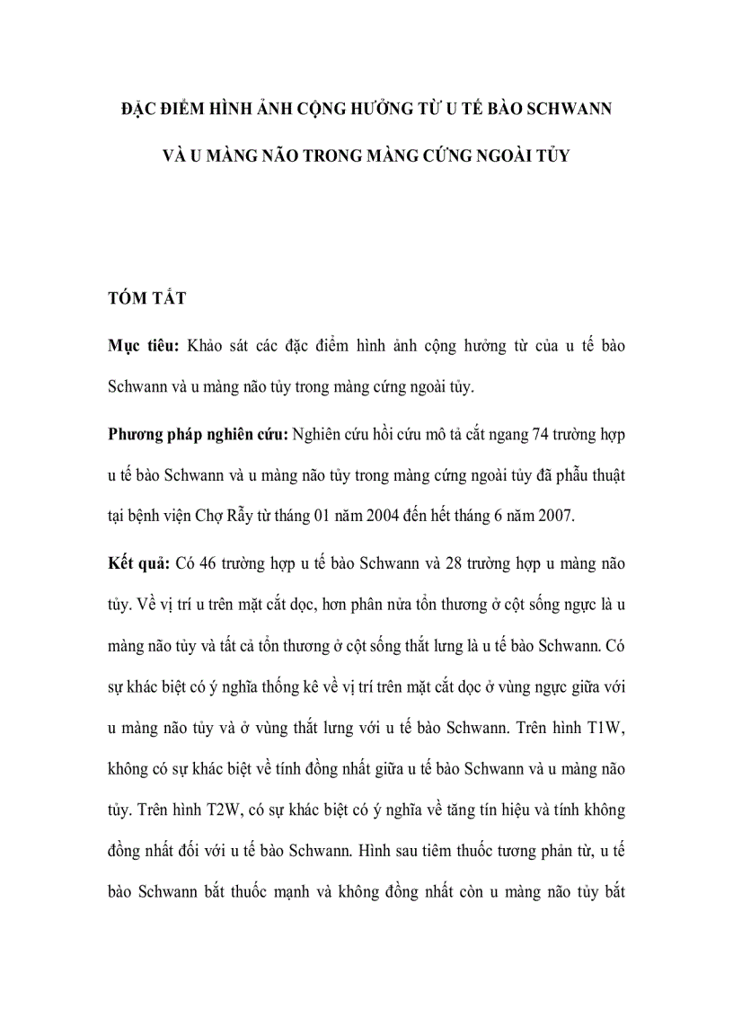 image for page Đặc điểm hình ảnh cộng hưởng từ u tế bào schwann và u màng não trong màng cứng ngoài tủy