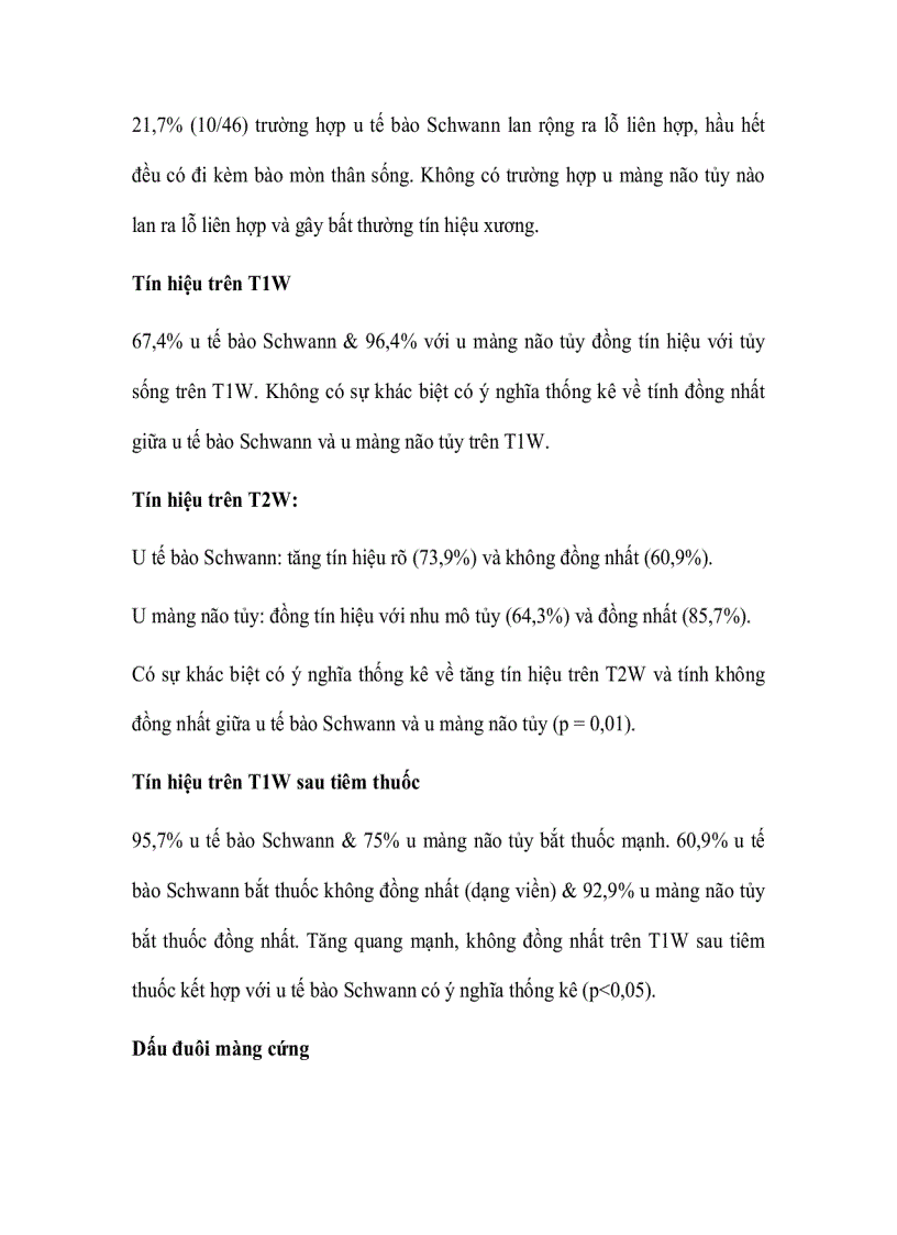 image for page Đặc điểm hình ảnh cộng hưởng từ u tế bào schwann và u màng não trong màng cứng ngoài tủy