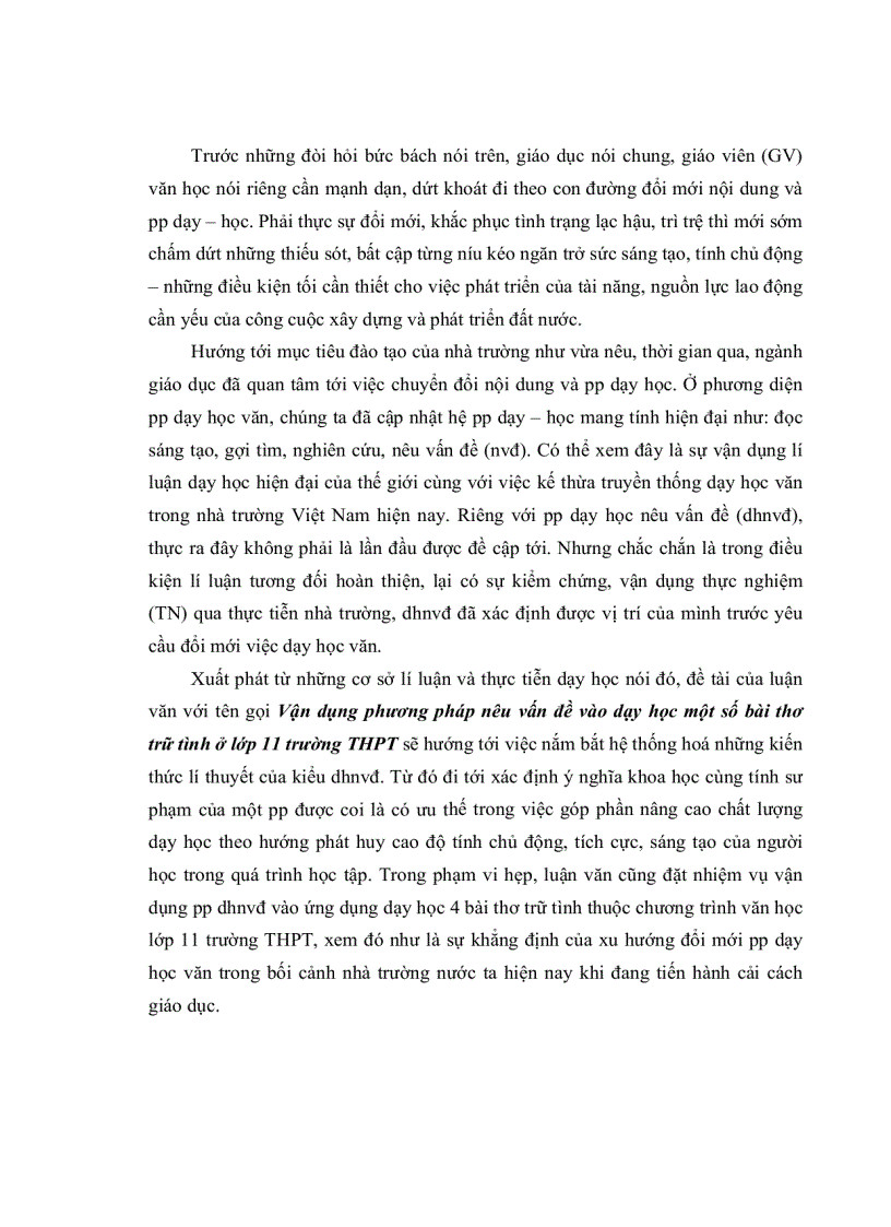 image for page Vận dụng phương pháp nêu vấn đề vào dạy học một số bài thơ trữ tình ở lớp 11 trường trung học phổ thông