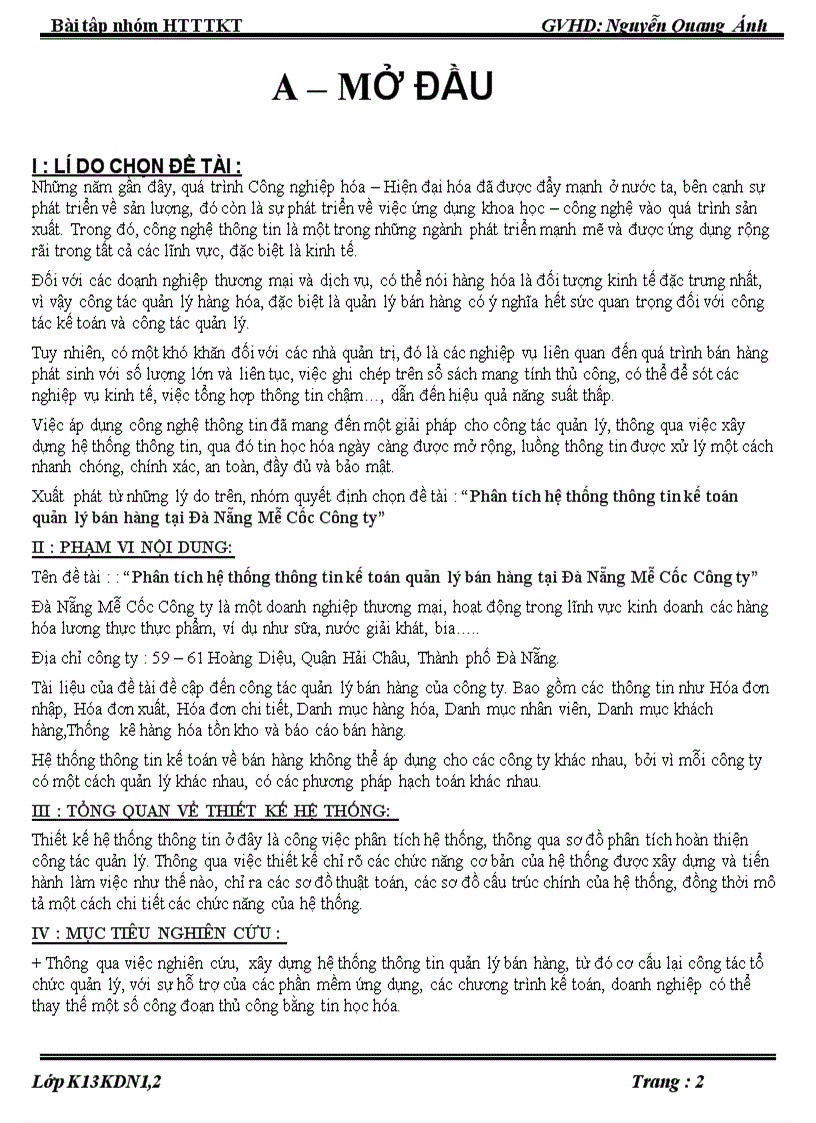 image for page Phân tích hệ thống thông tin kế toán quản lý bán hàng tại Đà Nẵng Mễ Cốc Công ty