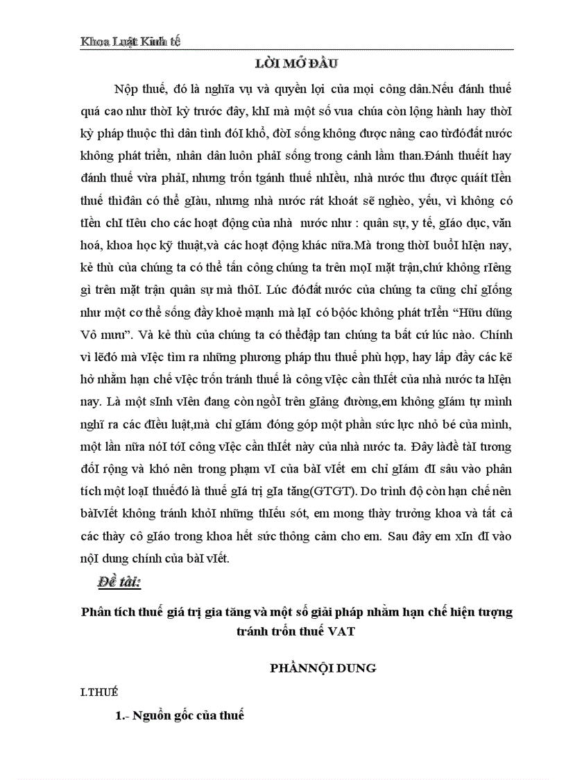 Phân tích thuế giá trị gia tăng và một số giải pháp nhằm hạn chế hiện tượng tránh trốn thuế VAT