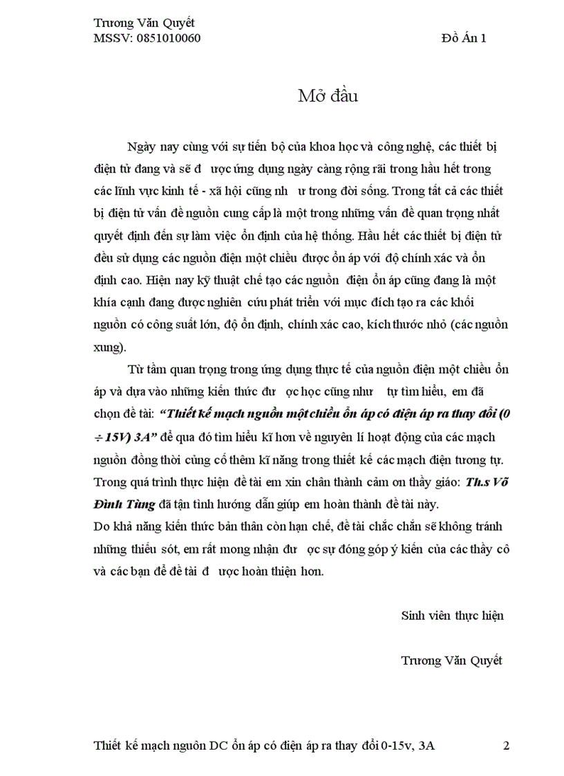 image for page Thiết kế mạch nguồn một chiều ổn áp có điện áp ra thay đổi 0 15V 3A