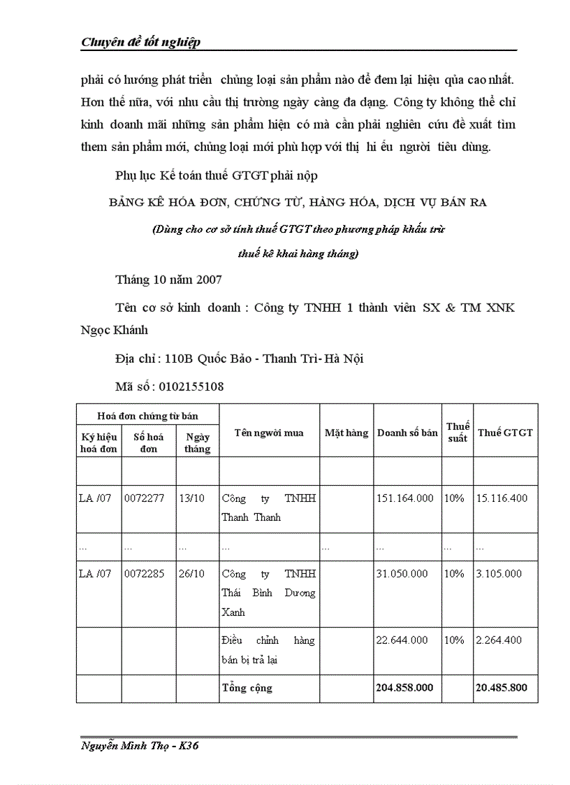 image for page Kế toán tiêu thụ và xác định kết quả tiêu thụ hàng hoá tại Công ty TNHH 1 thành viên SX TM XNK Ngọc Khánh