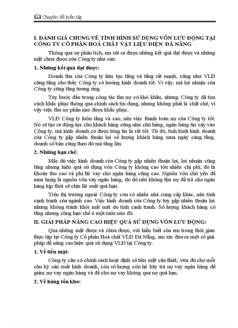 image for page Phân tích hiệu quả sử dụng vốn lưu động tại Công ty Cổ phần Hoá chất VLĐ Đà Nẵng