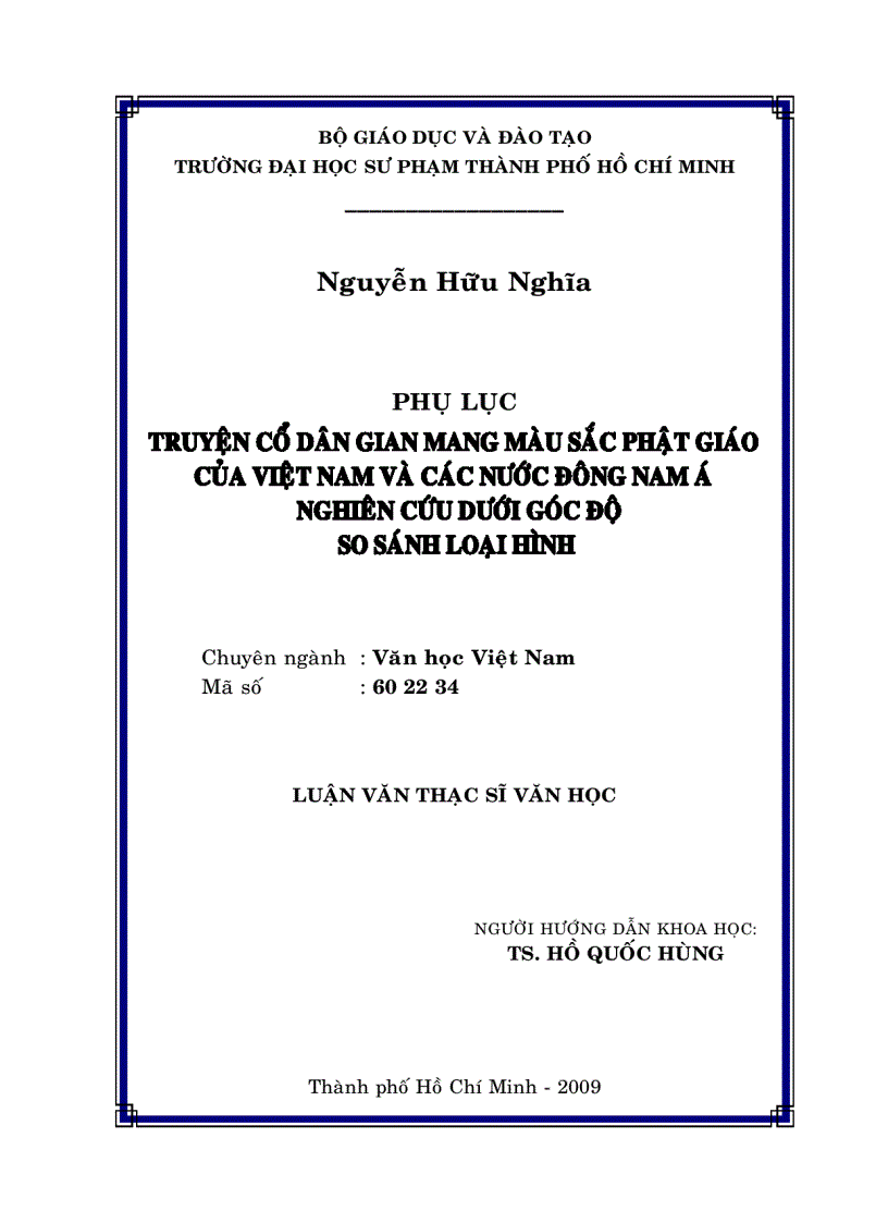 TRUYỆN CỔ DÂN GIAN MÀU SẮC PHẬT GIÁO CỦA Việt Nam VÀ CÁC NƯỚC Đông Nam Á NGHIÊN CỨU DƯỚI GÓC ĐỘ SO SÁNH LOẠI HÌNH