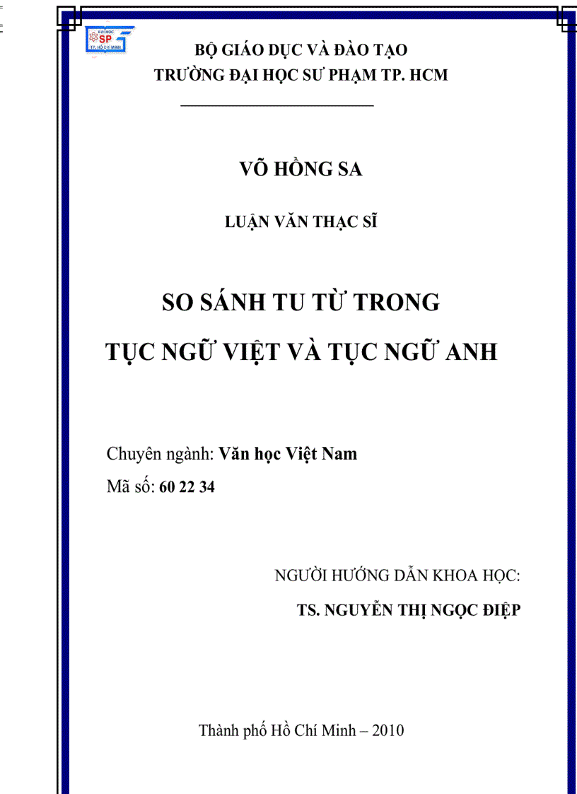 SO SÁNH TU TỪ TRONG TỤC NGỮ Việt VÀ TỤC NGỮ Anh