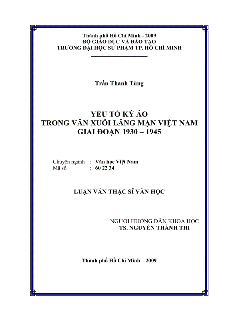 YẾU TỐ KỲ ẢO TRONG VĂN XUÔI LÃNG MẠN Việt Nam GIAI ĐOẠN 1930 1945