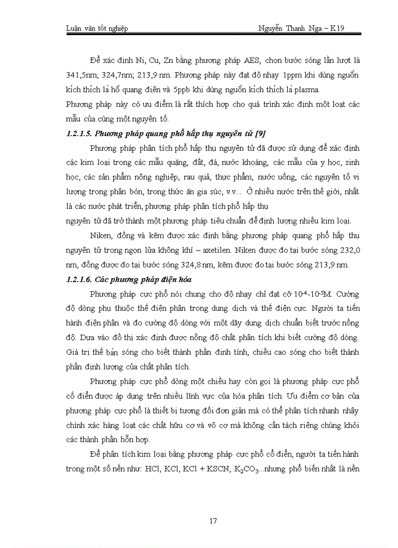 image for page Phân tích dạng kim loại niken đồng kẽm trong trầm tích sông Nhuệ Đáy bằng phương pháp quang phổ hấp thụ nguyên tử