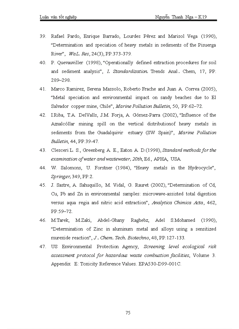 image for page Phân tích dạng kim loại niken đồng kẽm trong trầm tích sông Nhuệ Đáy bằng phương pháp quang phổ hấp thụ nguyên tử