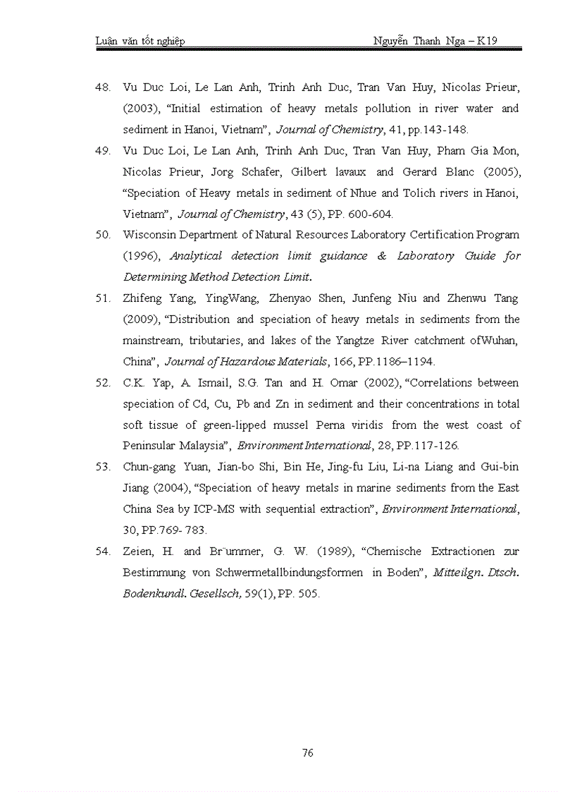image for page Phân tích dạng kim loại niken đồng kẽm trong trầm tích sông Nhuệ Đáy bằng phương pháp quang phổ hấp thụ nguyên tử