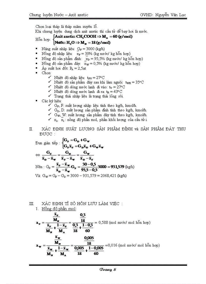 image for page Thiết kế hệ thống chưng cất Nước Axit axetic có năng suất là 3000 kg h