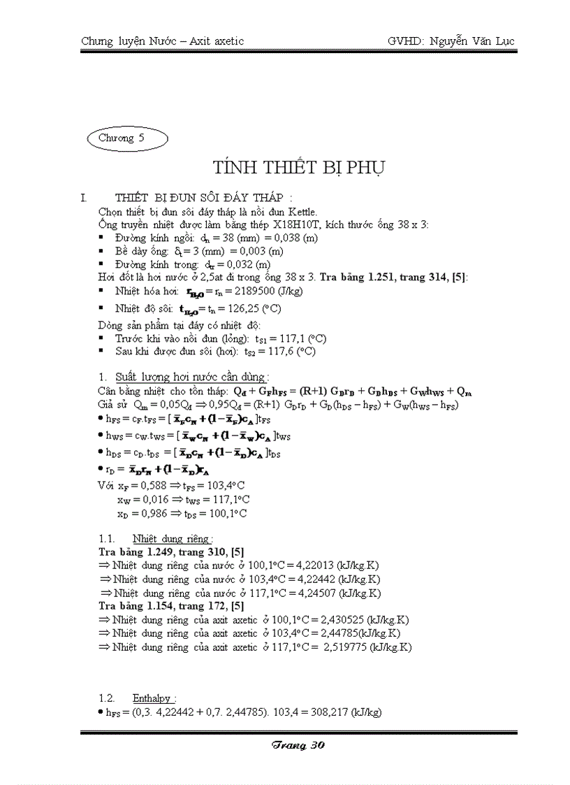 image for page Thiết kế hệ thống chưng cất Nước Axit axetic có năng suất là 3000 kg h