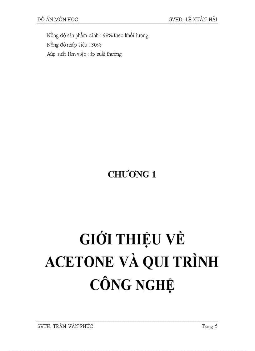 Tính toán hệ thống chưng luyện liên tục để tách hỗn hợp hai cấu tử acetone nước