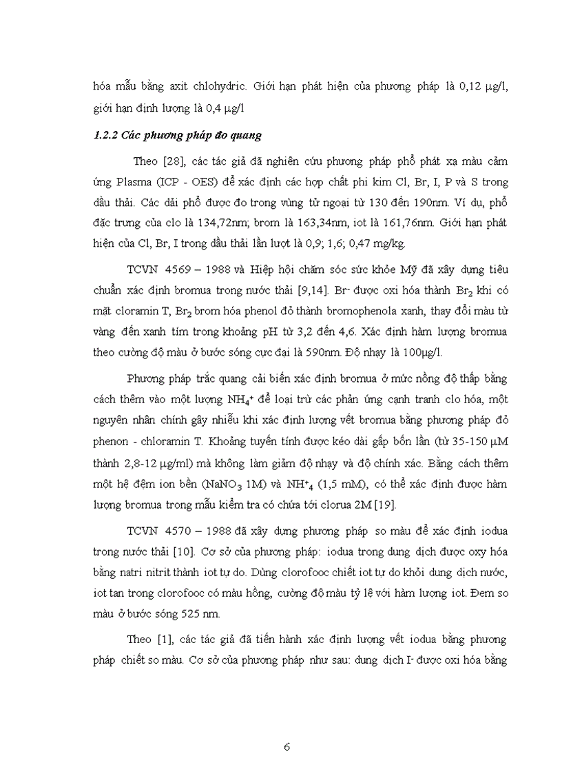 Nghiên cứu các điều kiện xác định Br và I bằng phương pháp trắc quang động học xúc tác với phản ứng oxi hóa Methylene blue bằng H2O2 trong môi trườn