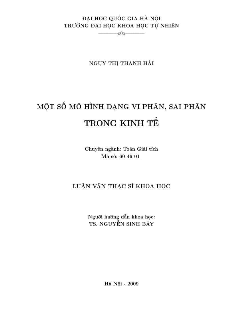 image for page Một số mô hình dạng vi phân sai phân trong kinh tế