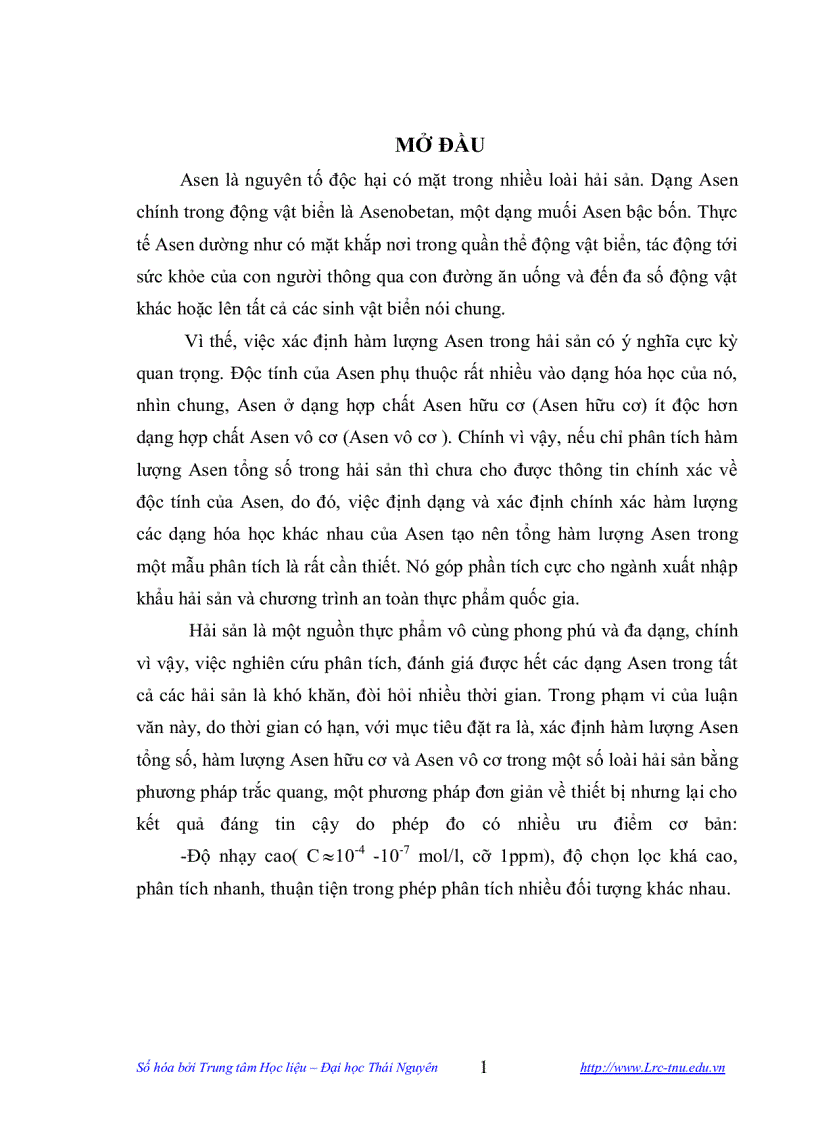 image for page Nghiên cứu xác định tổng số và tổng dạng asen trong một số hải sản bằng phương pháp trắc quang