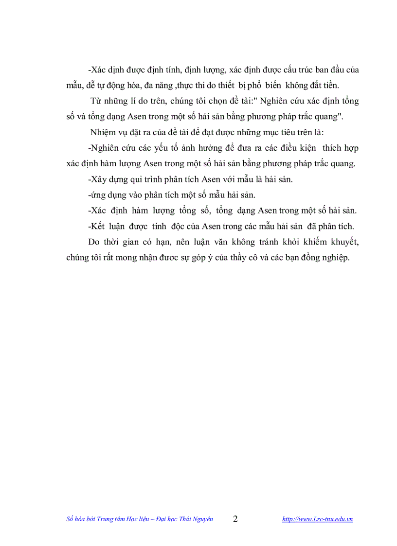 image for page Nghiên cứu xác định tổng số và tổng dạng asen trong một số hải sản bằng phương pháp trắc quang