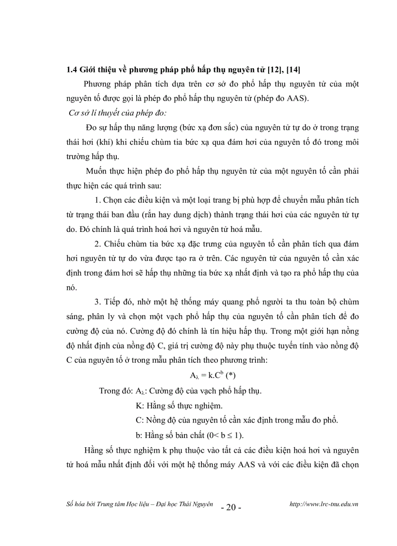 image for page PHÂN TÍCH DẠNG KIM LOẠI CHÌ Pb VÀ CADIMI Cd TRONG ĐẤT VÀ TRẦM TÍCH BẰNG PHƯƠNG PHÁP QUANG PHỔ HẤP THỤ NGUYÊN TỬ