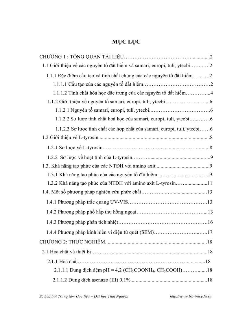 TỔNG HỢP NGHIÊN CỨU PHỨC CHẤT CỦA MỘT SỐ NGUYÊN TỐ ĐẤT HIẾM Sm Eu Tm Yb VỚI L TYROSIN BẰNG CÁC PHƯƠNG PHÁP HÓA LÍ