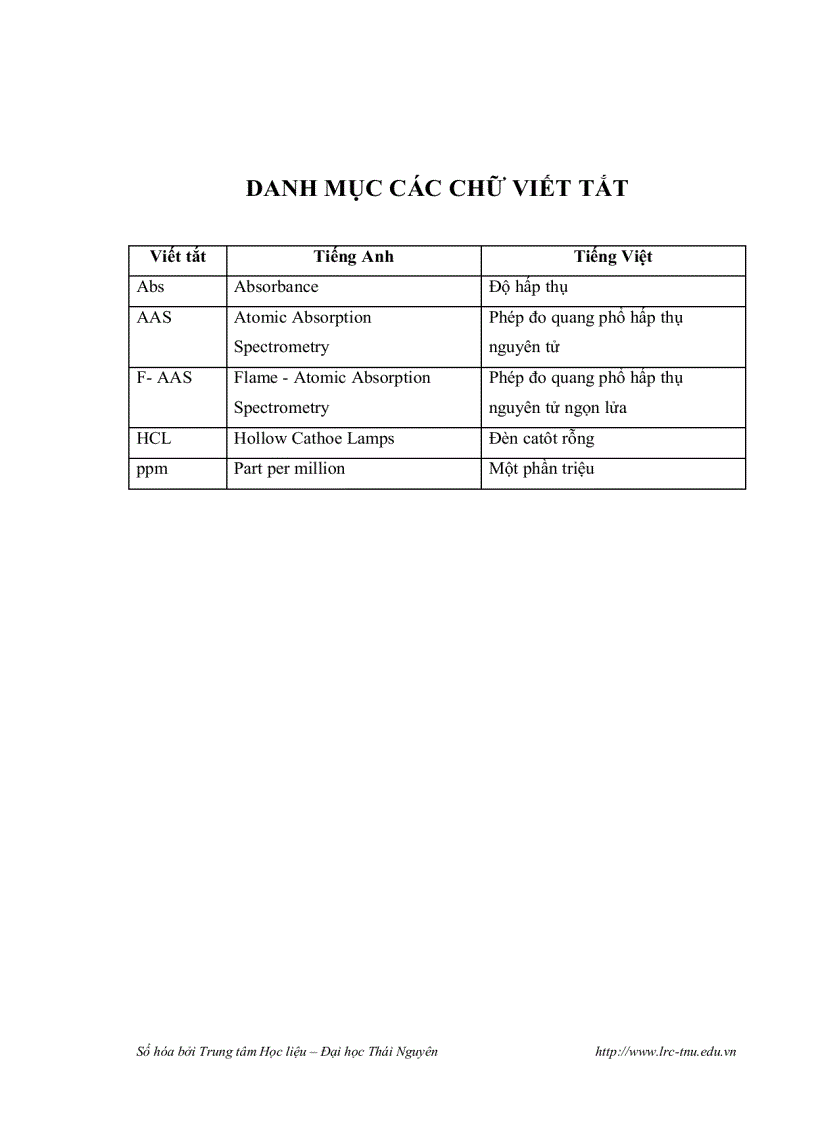 image for page Xác định hàm lượng cadimi và chì trong một số loại rau xanh tại huyện đại từ tỉnh thái nguyên bằng phương pháp phổ hấp thụ nguyên tử ngọn lửa f aas