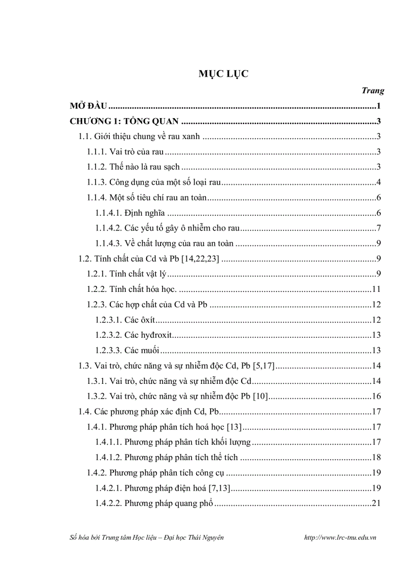 image for page Xác định hàm lượng cadimi và chì trong một số loại rau xanh tại huyện đại từ tỉnh thái nguyên bằng phương pháp phổ hấp thụ nguyên tử ngọn lửa f aas