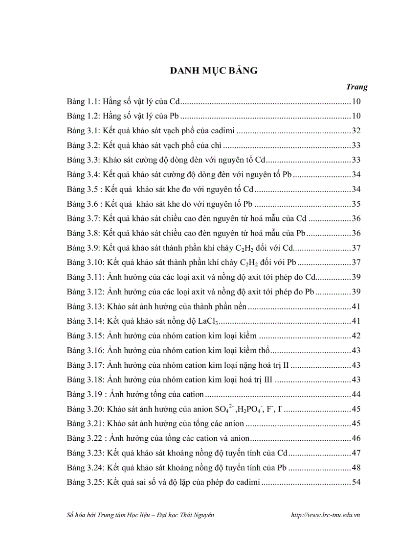 image for page Xác định hàm lượng cadimi và chì trong một số loại rau xanh tại huyện đại từ tỉnh thái nguyên bằng phương pháp phổ hấp thụ nguyên tử ngọn lửa f aas