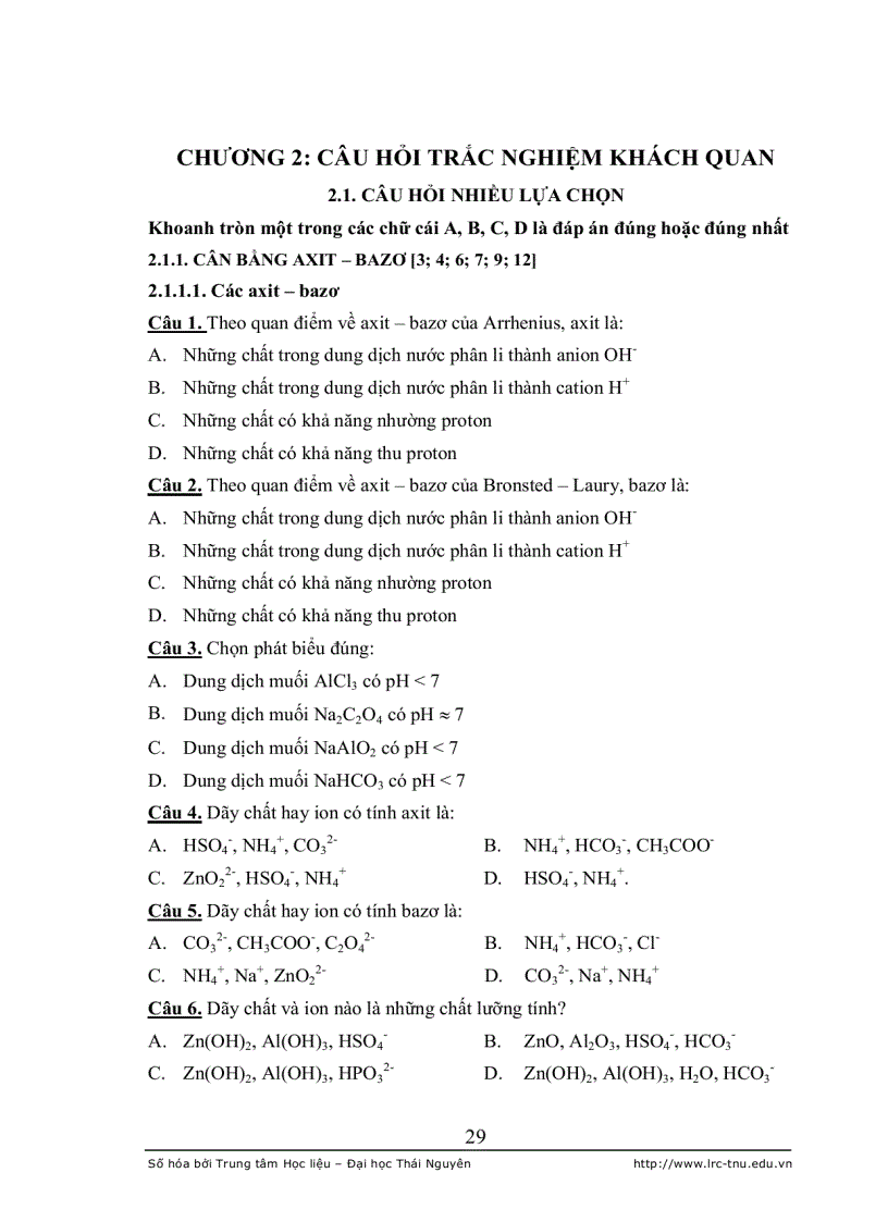 image for page Xây dựng hệ thống câu hỏi trắc nghiệm khách quan dùng để kiểm tra đánh giá kiến thức chương axit bazơ trong hóa phân tích