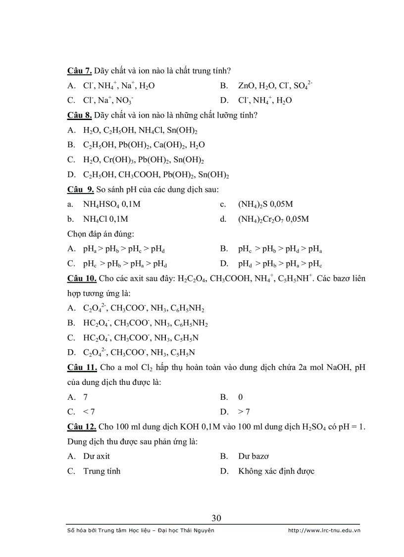 image for page Xây dựng hệ thống câu hỏi trắc nghiệm khách quan dùng để kiểm tra đánh giá kiến thức chương axit bazơ trong hóa phân tích