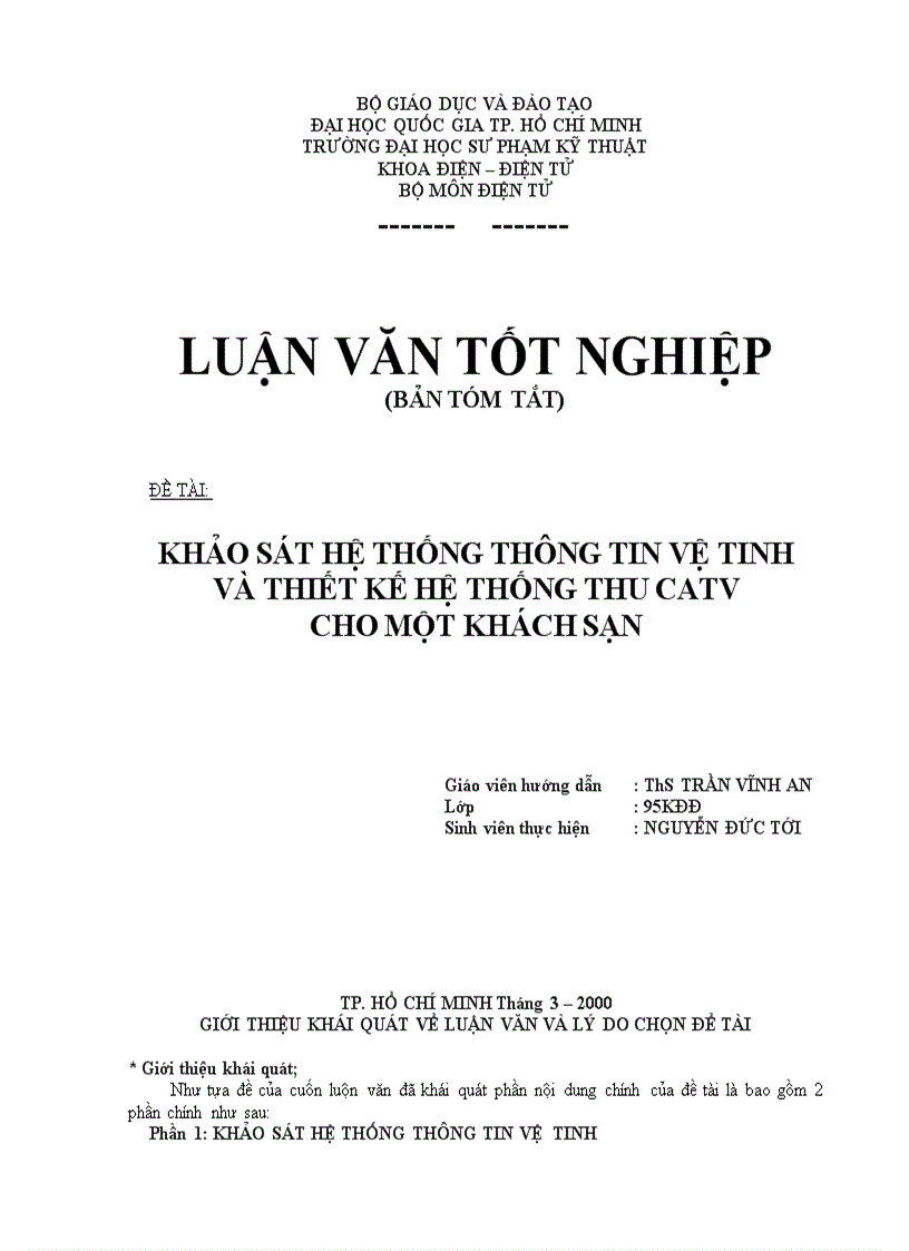 image for page Khảo sát hệ thống thông tin vệ tinh và thiết kế hệ thống thu catv cho một khách sạn