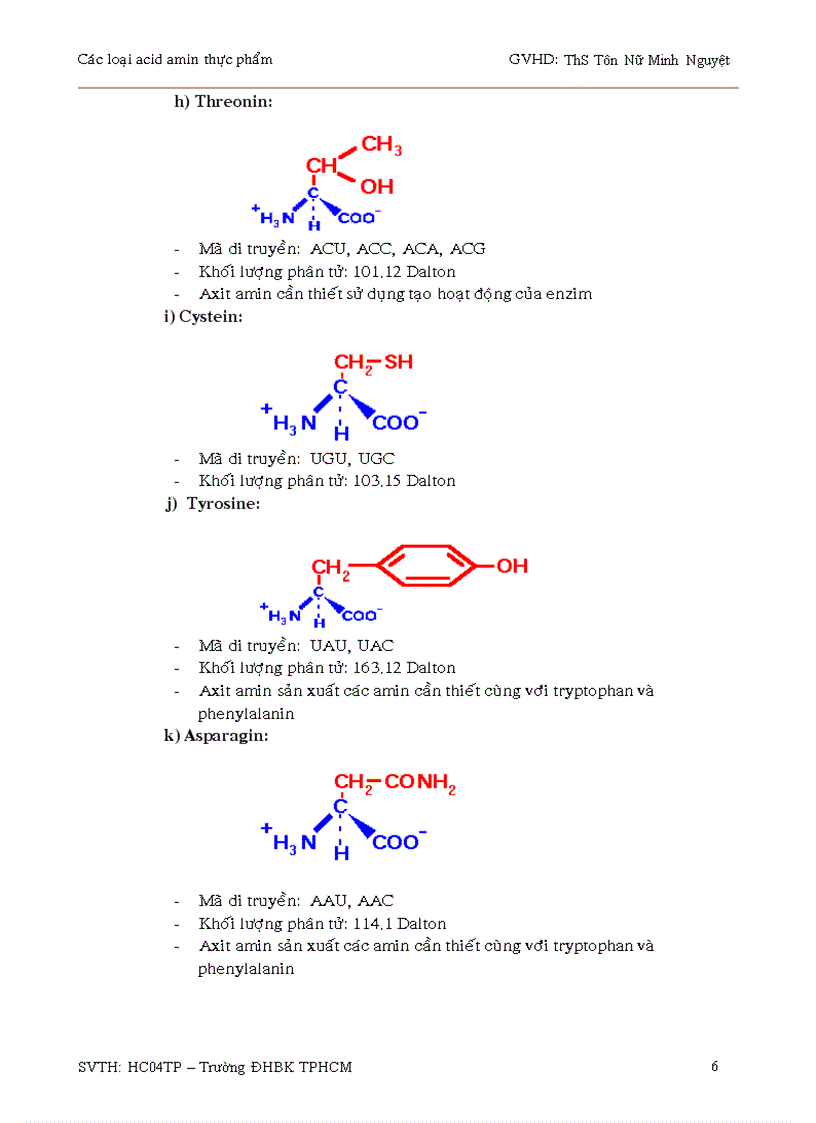 Các loại acid amin thực phẩm