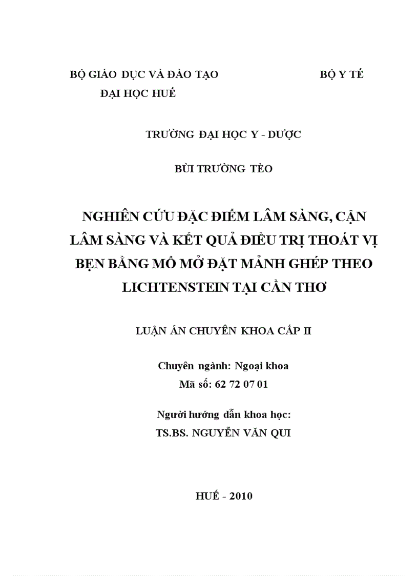 image for page Nghiên cứu đặc điểm lâm sàng cận lâm sàng và kết quả điều trị thoát vị bẹn bằng mổ mở đặt mảnh ghép theo Lichtenstein tại Cần Thơ