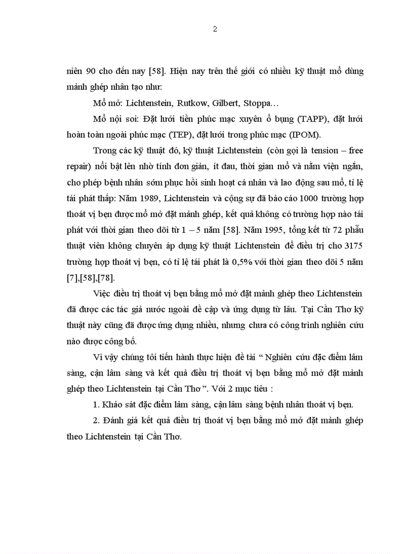 image for page Nghiên cứu đặc điểm lâm sàng cận lâm sàng và kết quả điều trị thoát vị bẹn bằng mổ mở đặt mảnh ghép theo Lichtenstein tại Cần Thơ