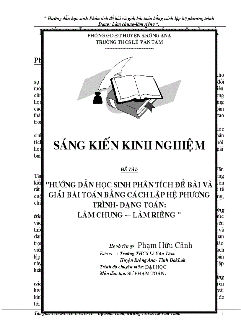 image for page Hướng dẫn học sinh Phân tích đề bài và giải bài toán bằng cách lập hệ phương trình Dạng Làm chung làm riêng