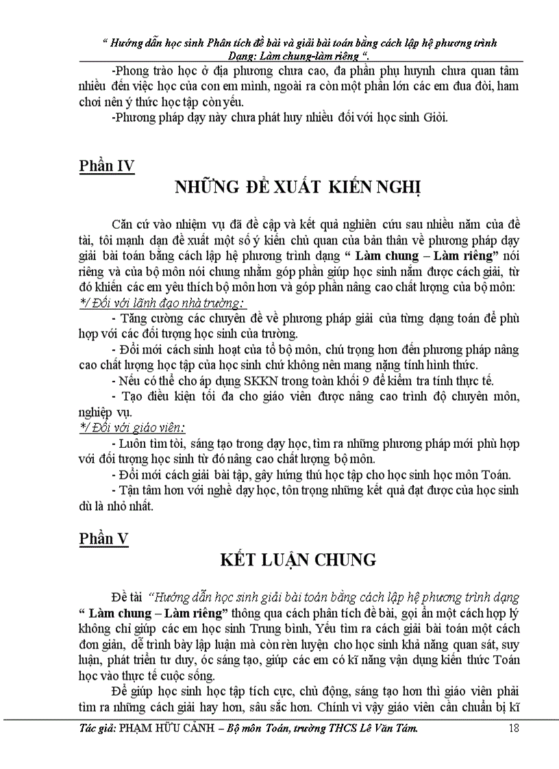 image for page Hướng dẫn học sinh Phân tích đề bài và giải bài toán bằng cách lập hệ phương trình Dạng Làm chung làm riêng