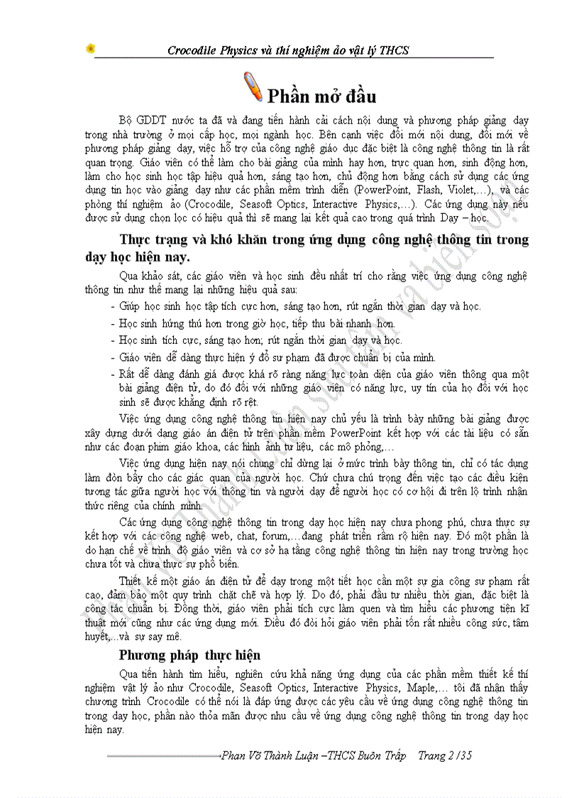 image for page Khai thác chương trình Crocodile Physics vào thiết kế thí nghiệm Vật lý ở trường THCS Sáng kiến kinh nghiệm dạy học
