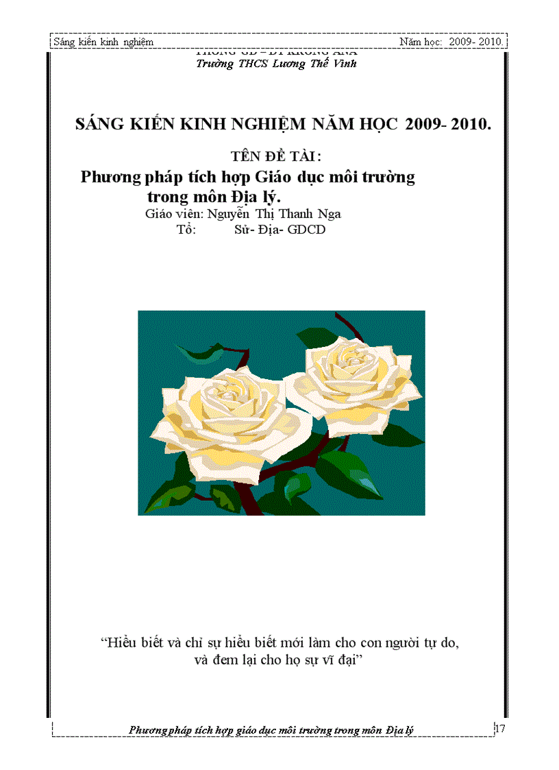 image for page Phương pháp tích hợp giáo dục môi trường trong môn địa lý cấp THCS Sáng kiến kinh nghiệm dạy học