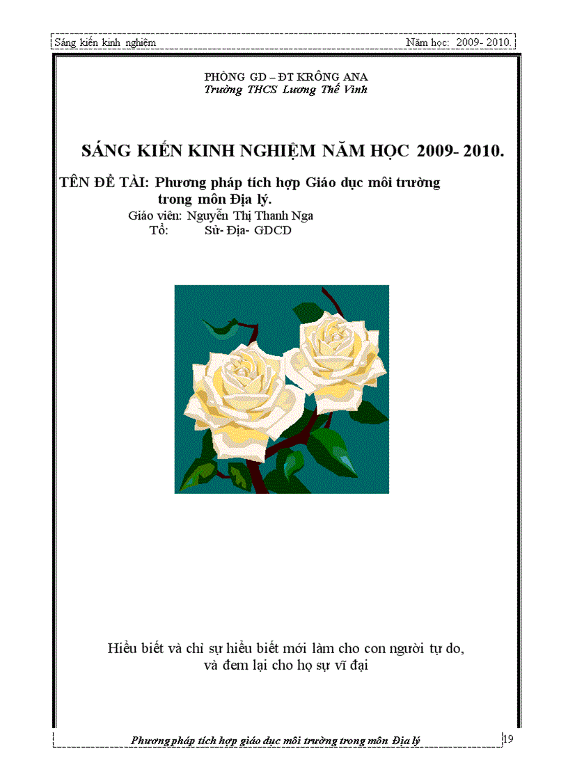 image for page Phương pháp tích hợp giáo dục môi trường trong môn địa lý cấp THCS Sáng kiến kinh nghiệm dạy học